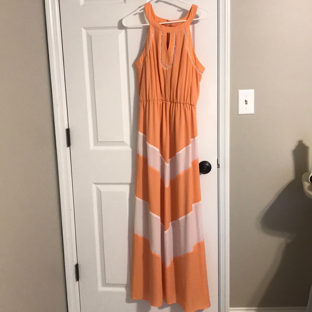 Coral/ white full length dress